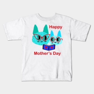 Mother’s Day Fuzzy Reading Cats Kids T-Shirt